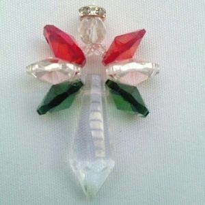 Crystal Christmas Holiday Suncatcher Angel Décor Green Red & Clear Ornament